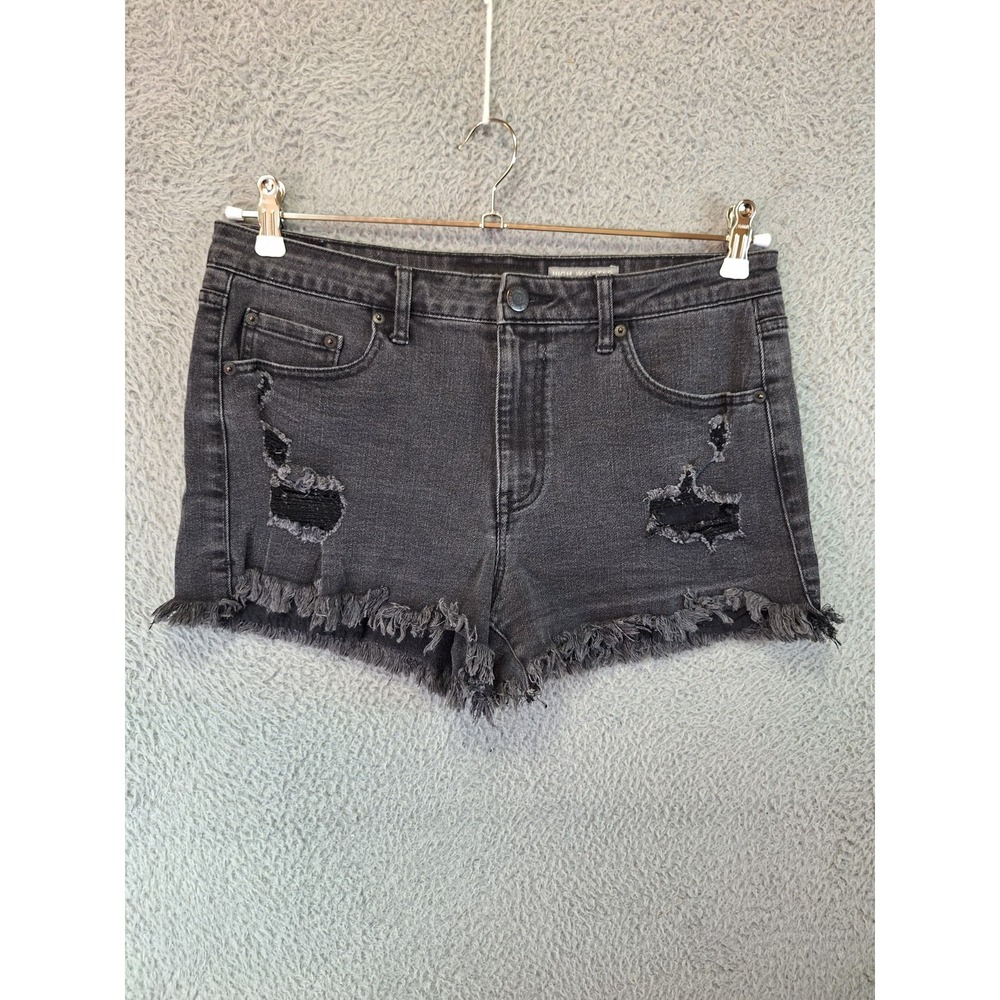 Aeropostale High Waisted Shorty Womens 10 (Fits 33W) Black Denim Cutoff Distress